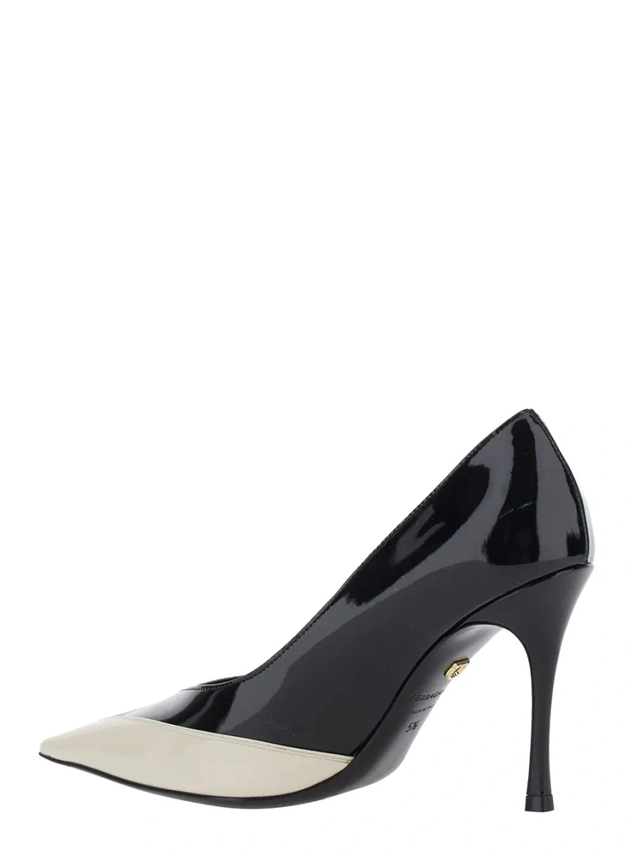 Pantofi 'Yasmin' white and black Pumps with pointed design in patent leather for women - Img 2