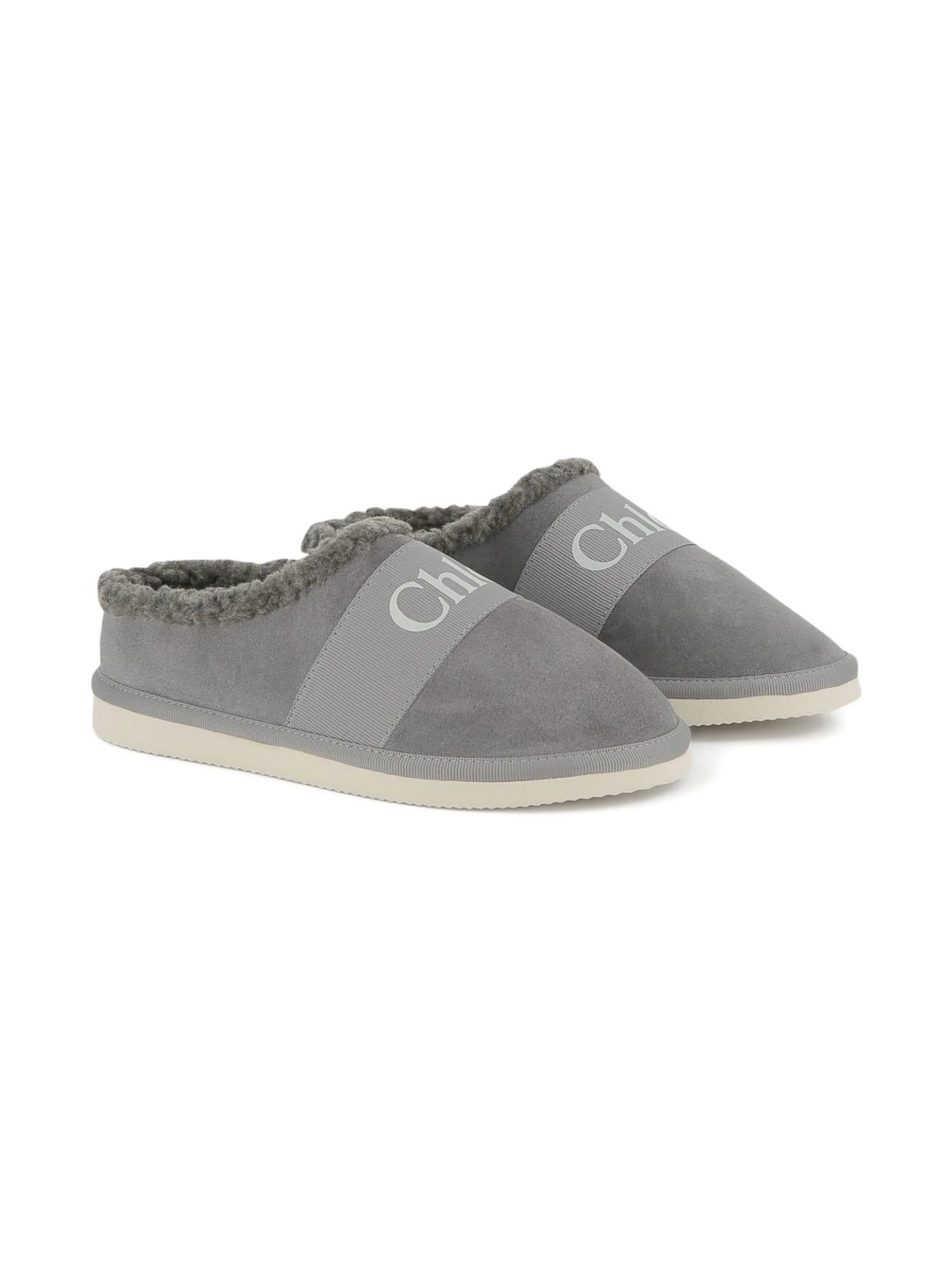 Papuci Chloe gri din piele intoarsa si material textil - Img 3