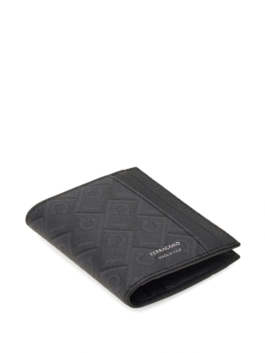 Portofel Ferragamo negru din material textil si piele - Img 3