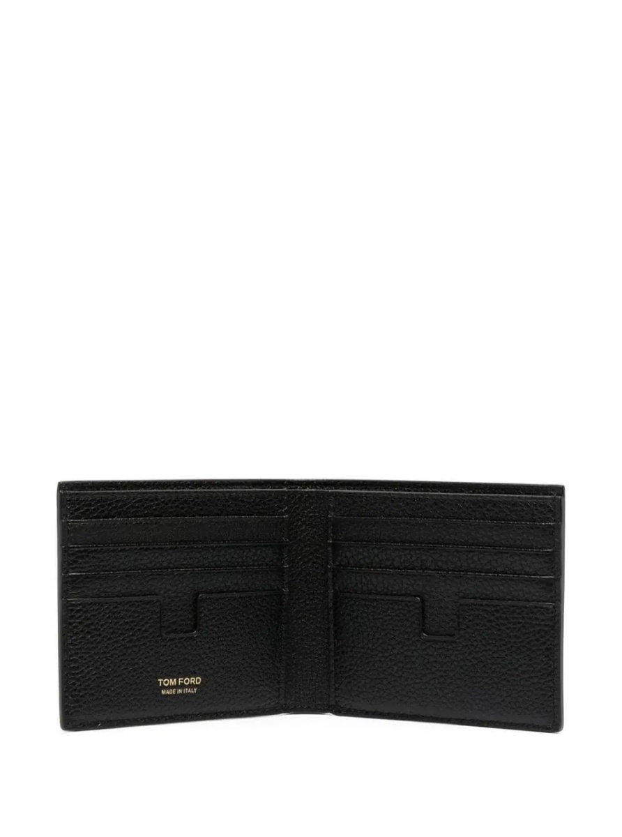 Portofele Black Leather Bi-Fold Wallet with Gold Embossed Logo for Men - Img 3