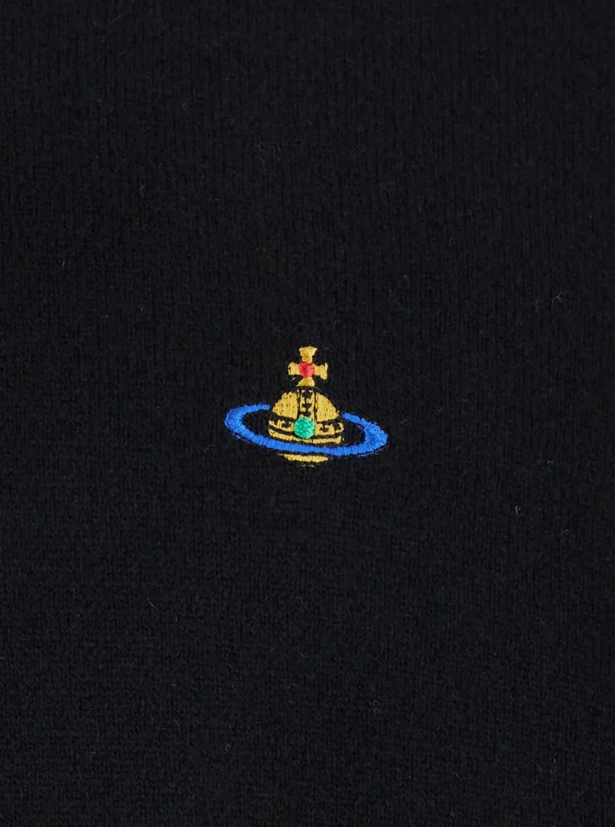 Pulover 'Alex' Black Crewneck Sweater with Orb Logo Detail on the Front in Wool and Cashmere Man - Img 3