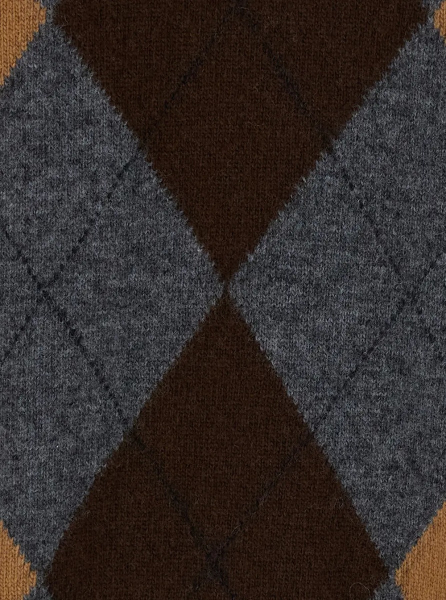 Pulover Argyle Pattern Sweater with V-Neck in Gray - Img 3