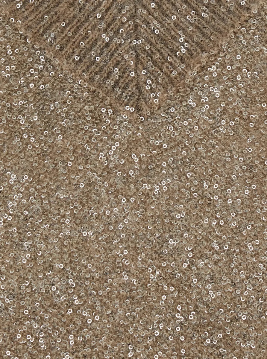 Pulover Beige V-Neck Sweater with knit design in blend wool for women - Img 3