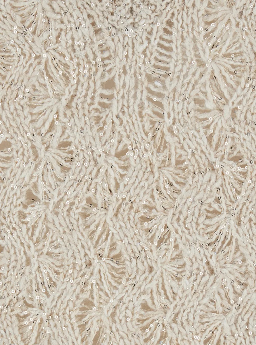 Pulover Beige Vest with V-neck and Sequin Detail in Silk and Linen Blend for Women - Img 3