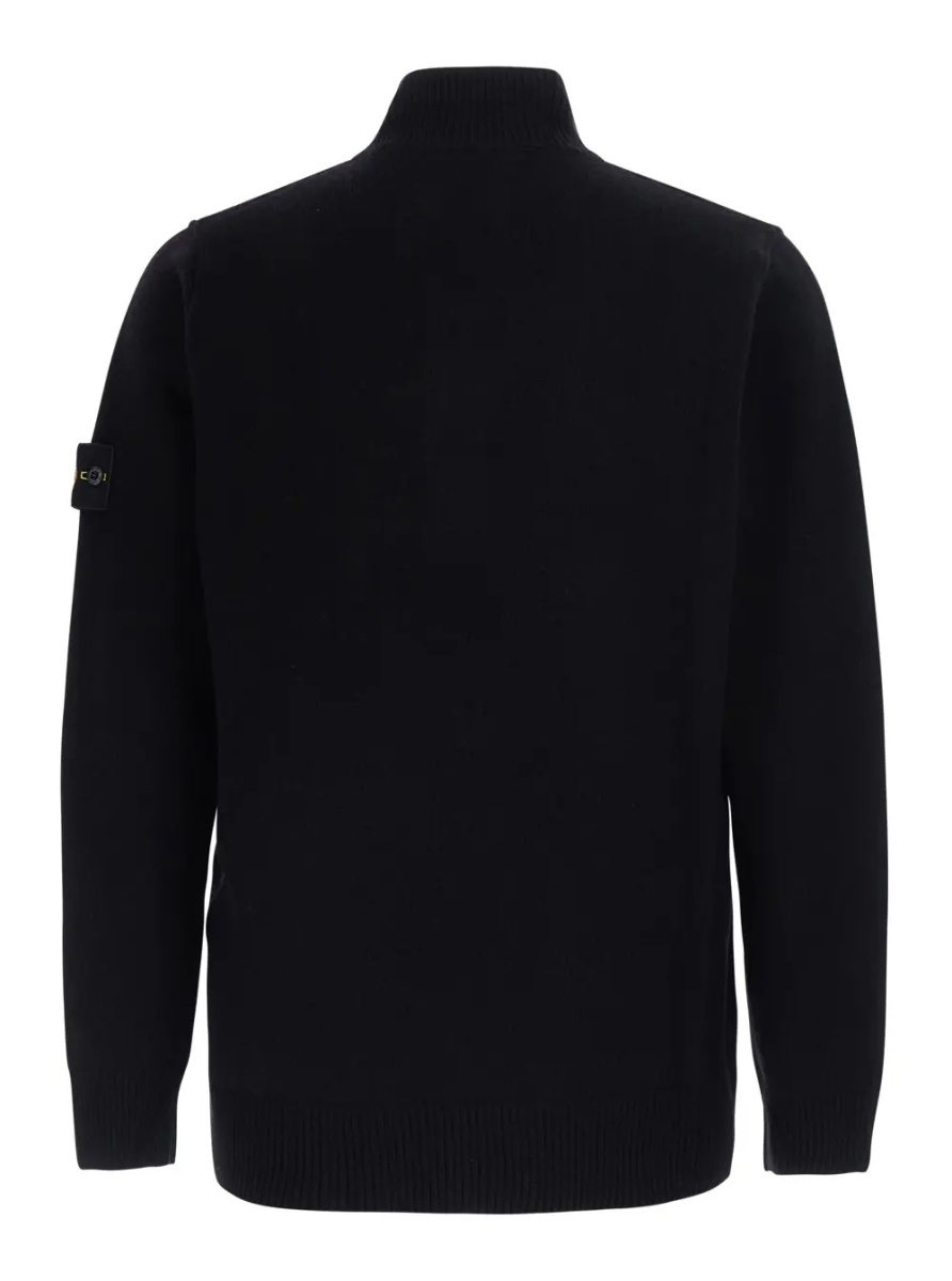 Pulover Black High-neck sweater with front buttons and logo patch on the sleeve in wool for men - Img 2