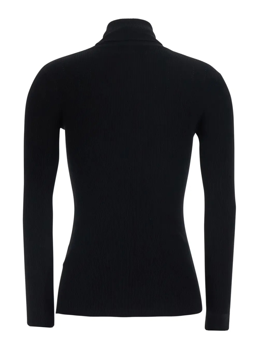Pulover Black high-neck sweater with logo on the front and ribbed knit in cotton for women - Img 2