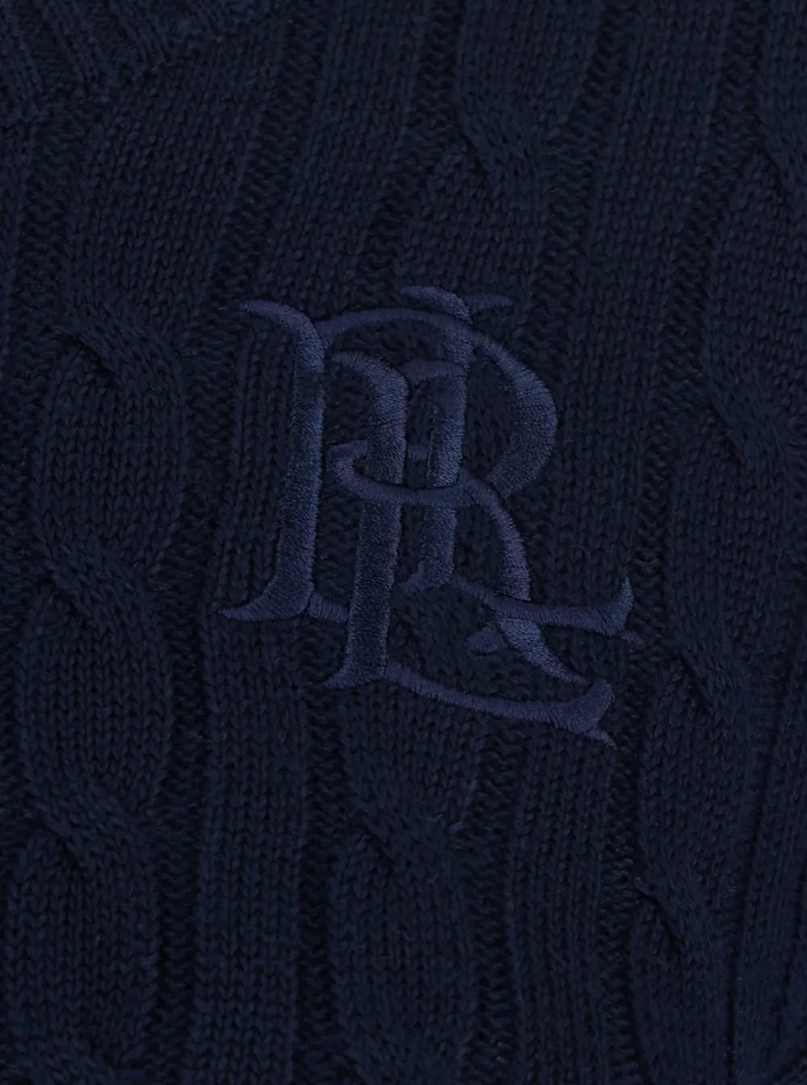 Pulover blue Crewneck sweater with cable knit and logo on the front in cotton Blend women - Img 2
