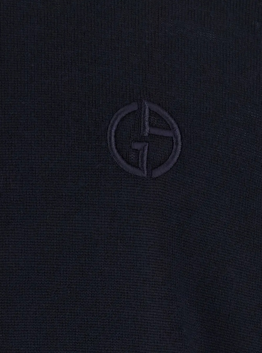 Pulover Blue Crewneck sweater with logo embroidery on the front in wool for men - Img 3
