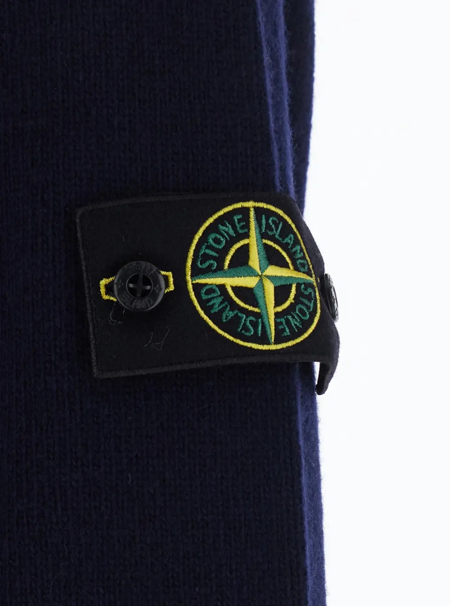 Pulover Blue High-neck sweater with front buttons and logo patch on the sleeve in wool for men - Img 3