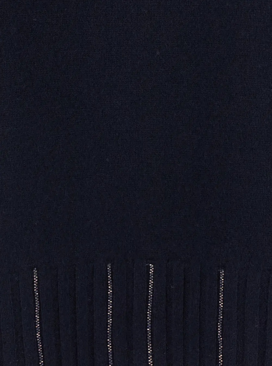 Pulover blue sweater with round neck and rhinestone details in wool and silk Blend women - Img 3