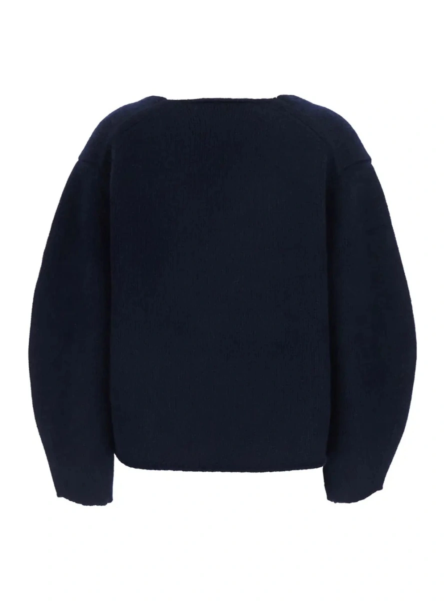 Pulover Cashmere Puff Sleeves V Neck Sweater in Blue for Women - Img 2