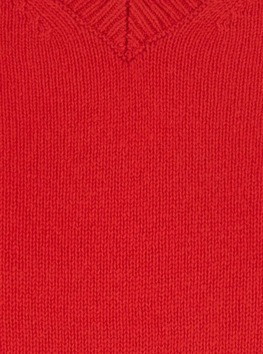 Pulover CASHMERE V-NECK SWEATER with V-neck and long sleeves in Wool and Cashmere Red Women - Img 2