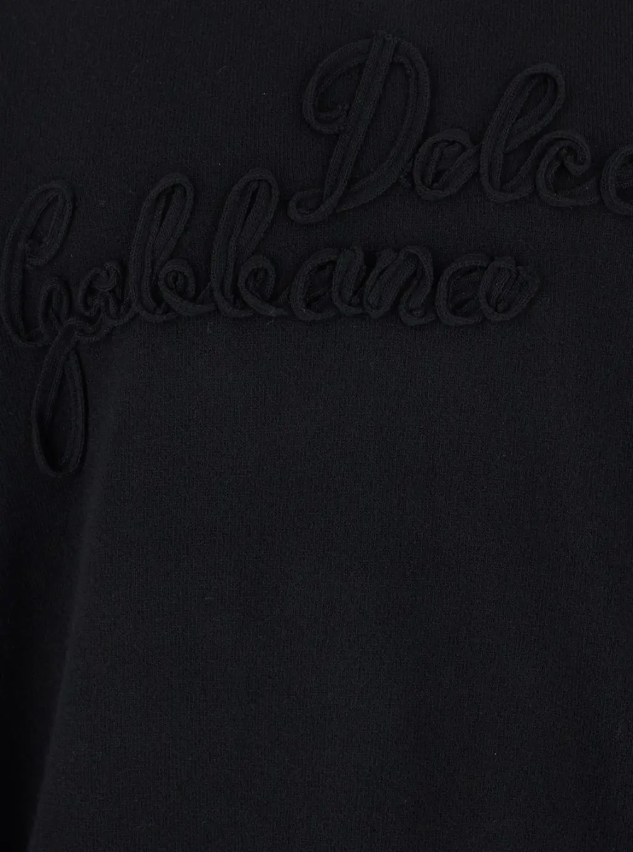 Pulover Crew Neck Sweater with Logo Lettering on the Front in Black Wool for Men - Img 3