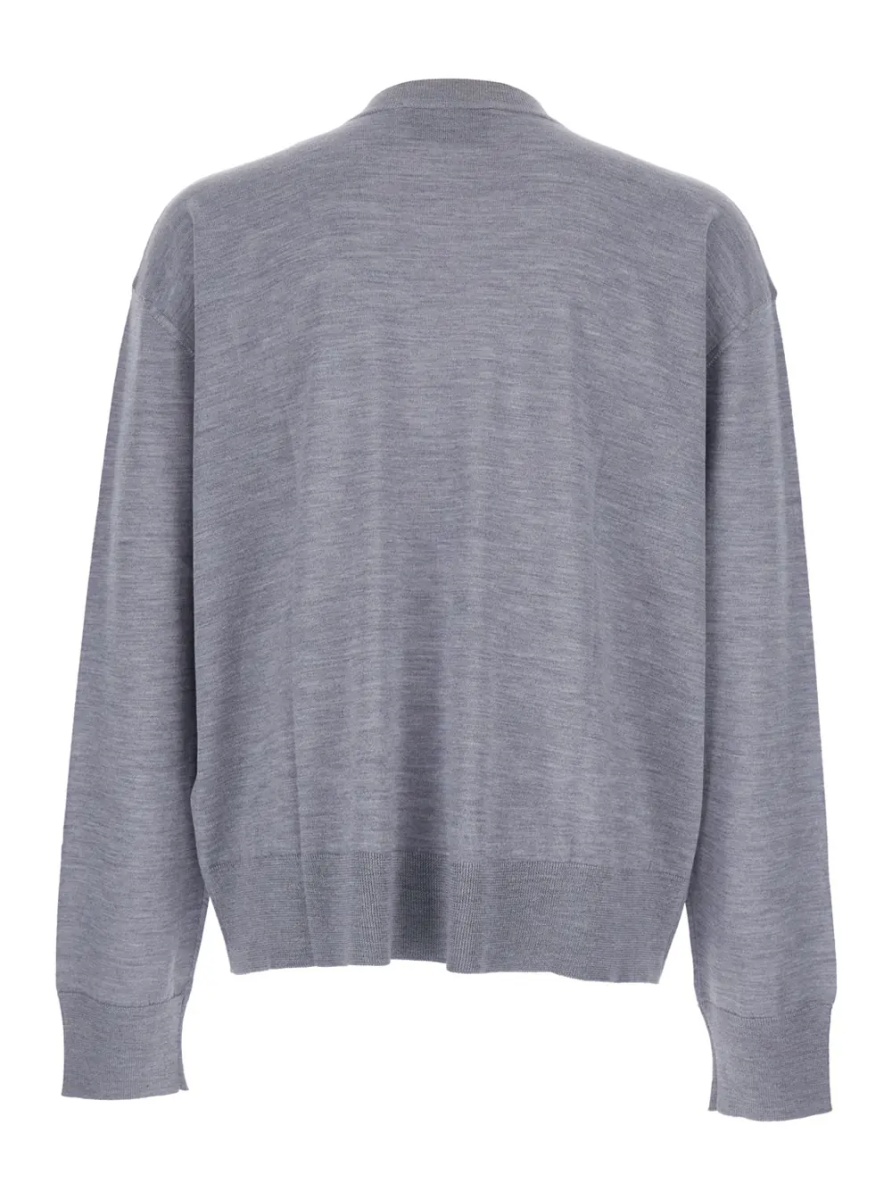 Pulover Grey Crew Neck Sweater with Embroidered Logo on the Front in Wool Man - Img 2