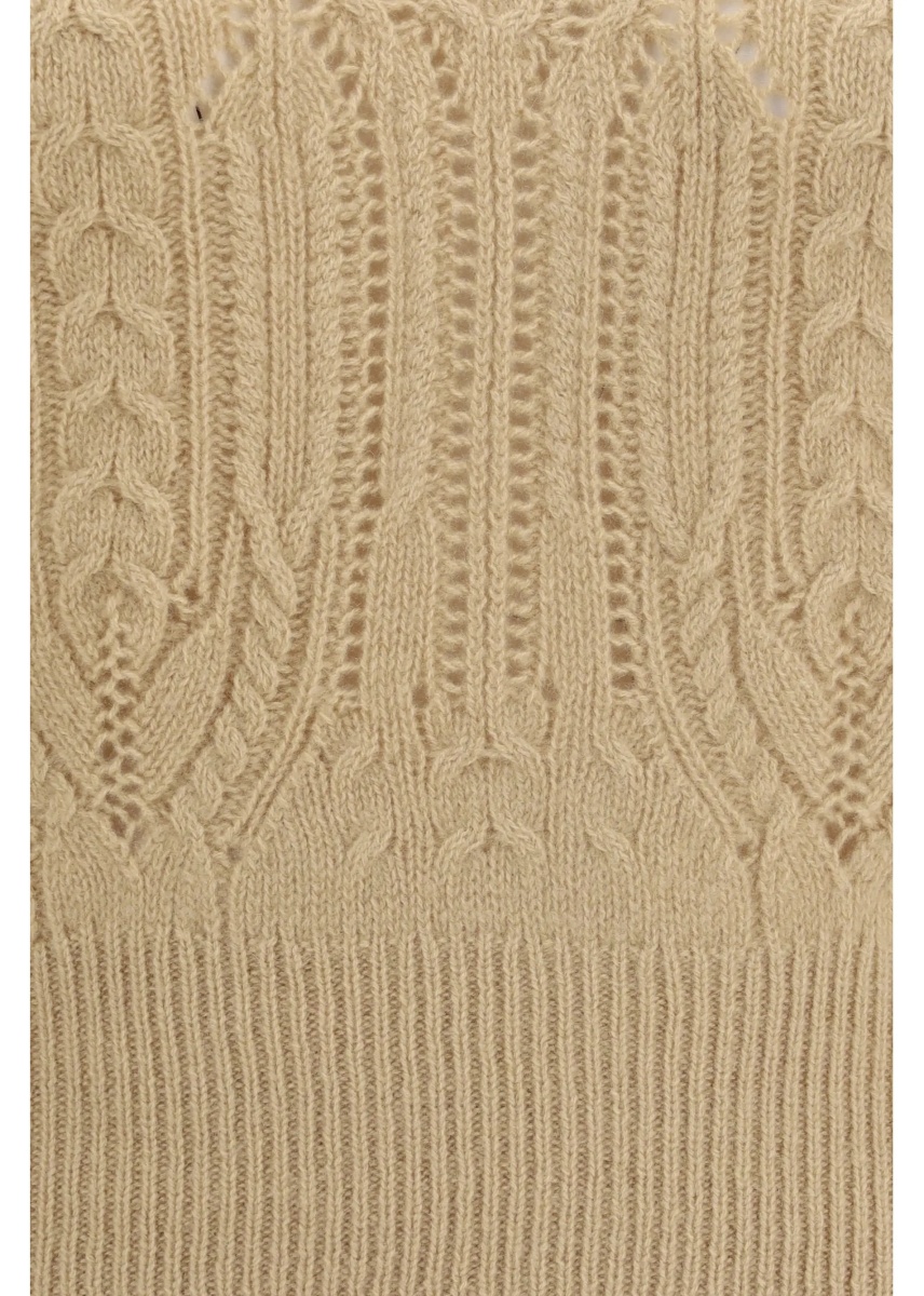 Pulover Long sleeve cable knit and openwork cashmere Sweater - Img 3