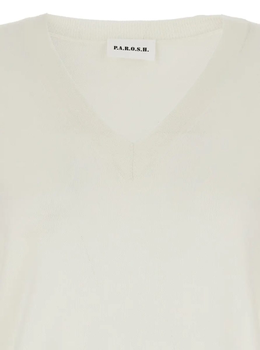 Pulover P.A.R.O.S.H. Long Sleeve V-Neck Sweater in White Wool and Silk Blend for Women - Img 3