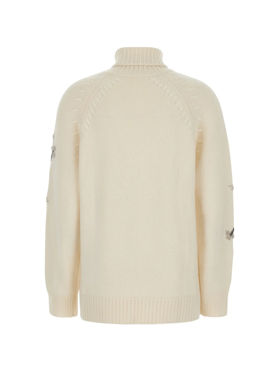 Pulover P.A.R.O.S.H. white High-neck sweater with floral embroidery in cashmere for women - Img 4
