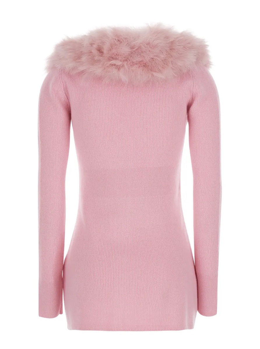 Pulover Sweater with round neck and long sleeves in pink virgin wool for women - Img 2