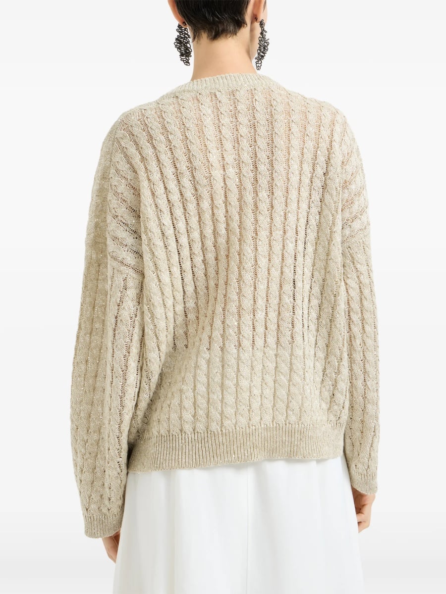Pulover tricotat Brunello Cucinelli neutru - Img 3