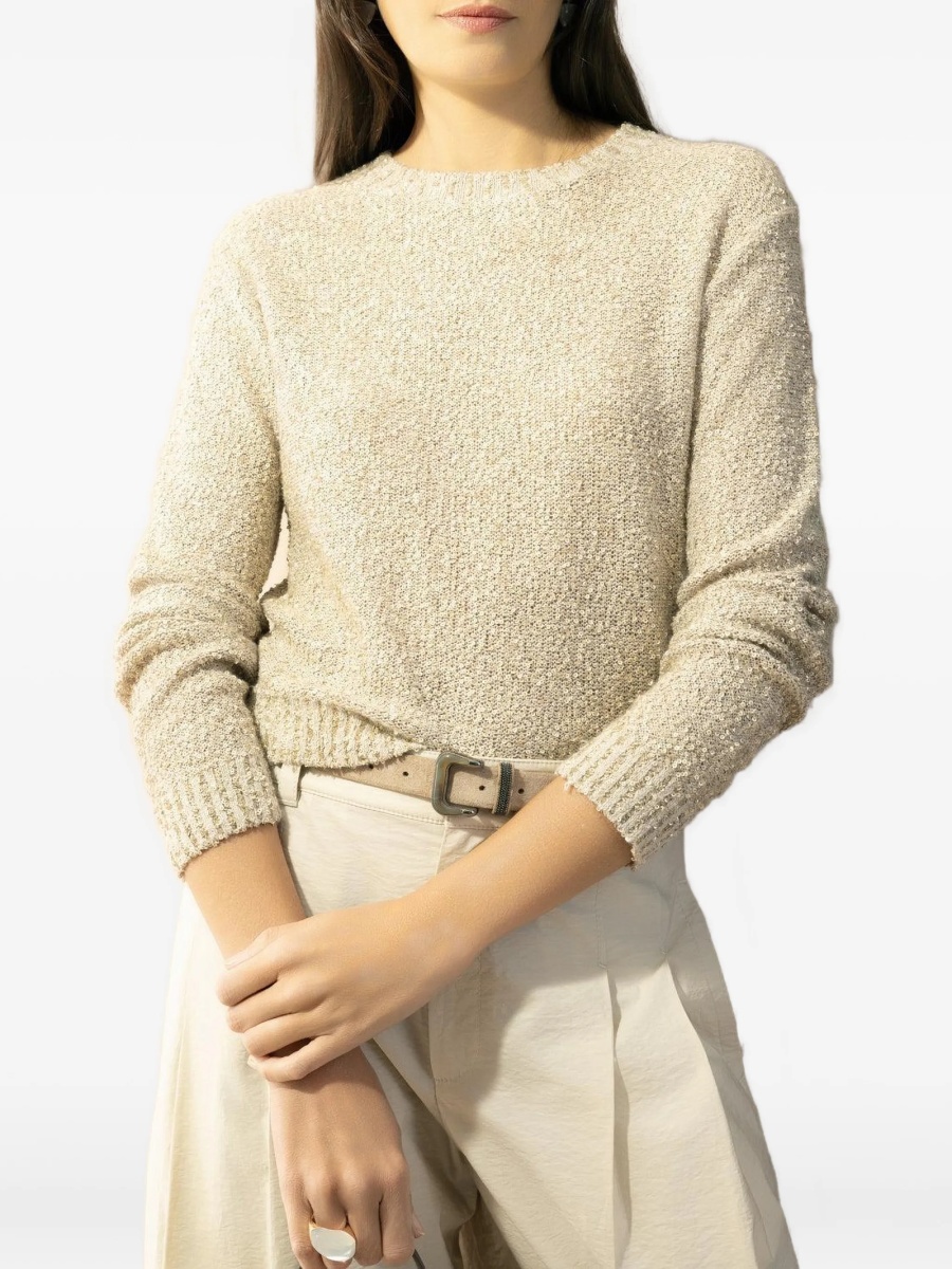 Pulover tricotat Brunello Cucinelli neutru - Img 4