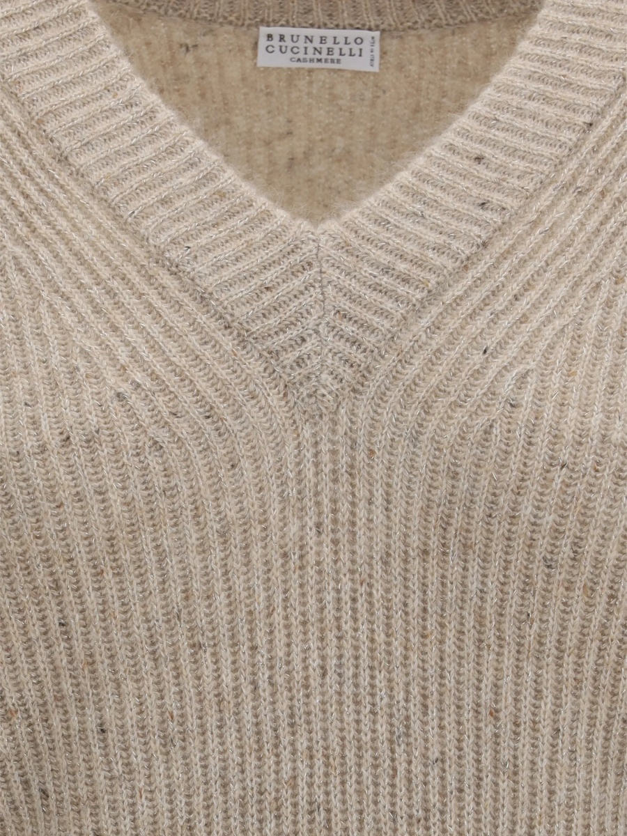 Pulover tricotat Brunello Cucinelli neutru - Img 3