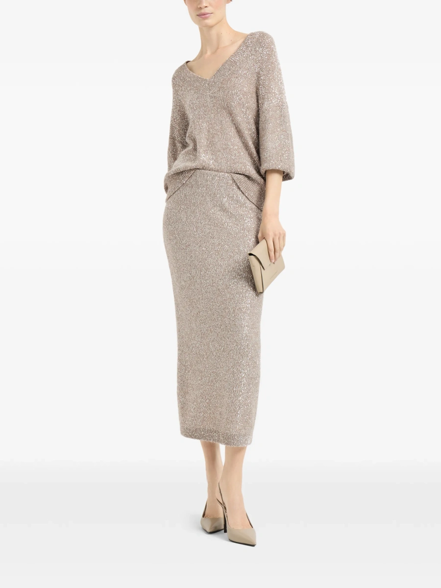 Pulover tricotat Brunello Cucinelli neutru - Img 2