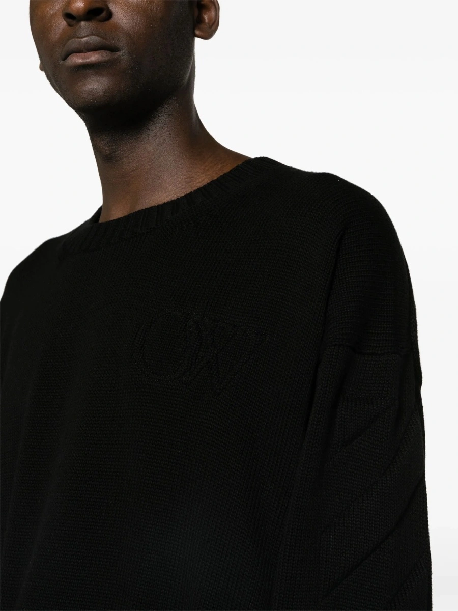 Pulover tricotat Off-White negru din bumbac si elastan - Img 5