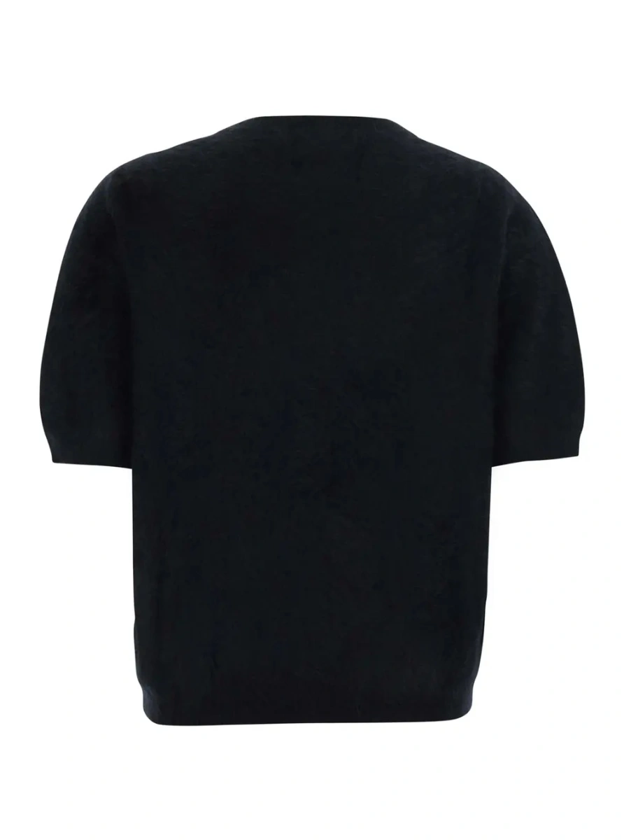Pulover Turtleneck BRUSHED SHORT SLEEVES with short sleeves and round neck in black cashmere for women - Img 2