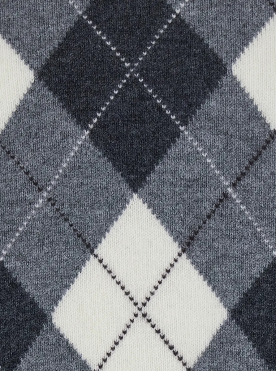 Pulover UNISEX ARGYLE CREW NECK SWEATER with round neckline and long sleeves in Grey Wool Unisex - Img 2