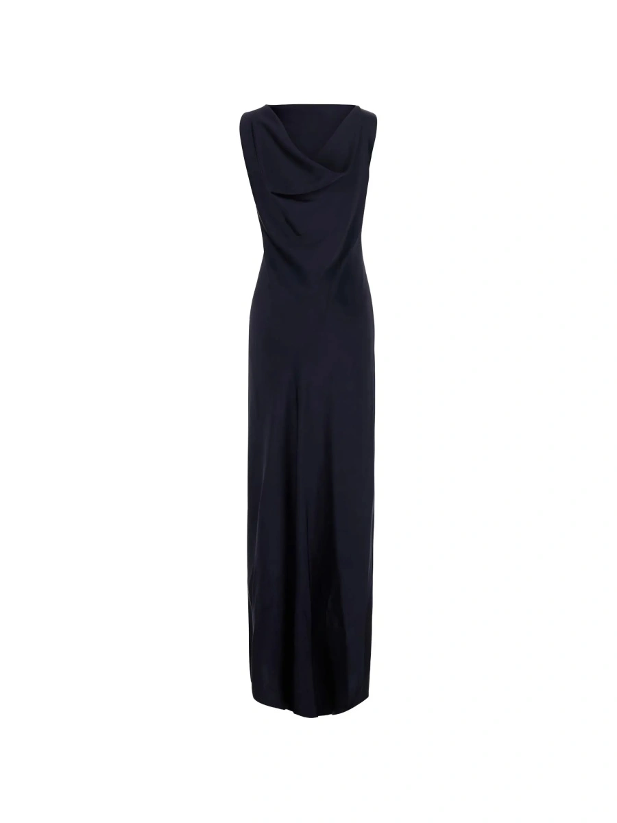Rochie lunga ANTONELLI albastra din satin - Img 4