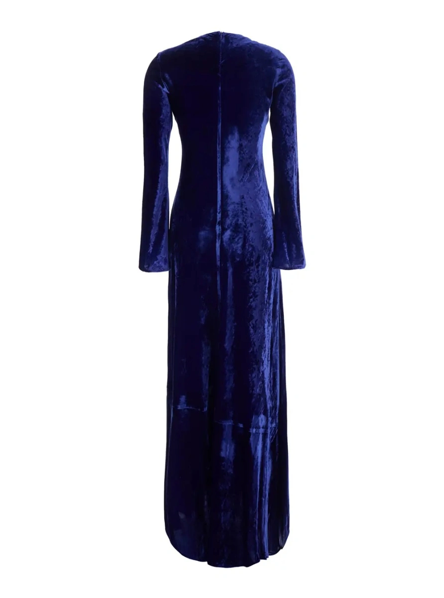 Rochie lunga Semicouture albastra din catifea - Img 2