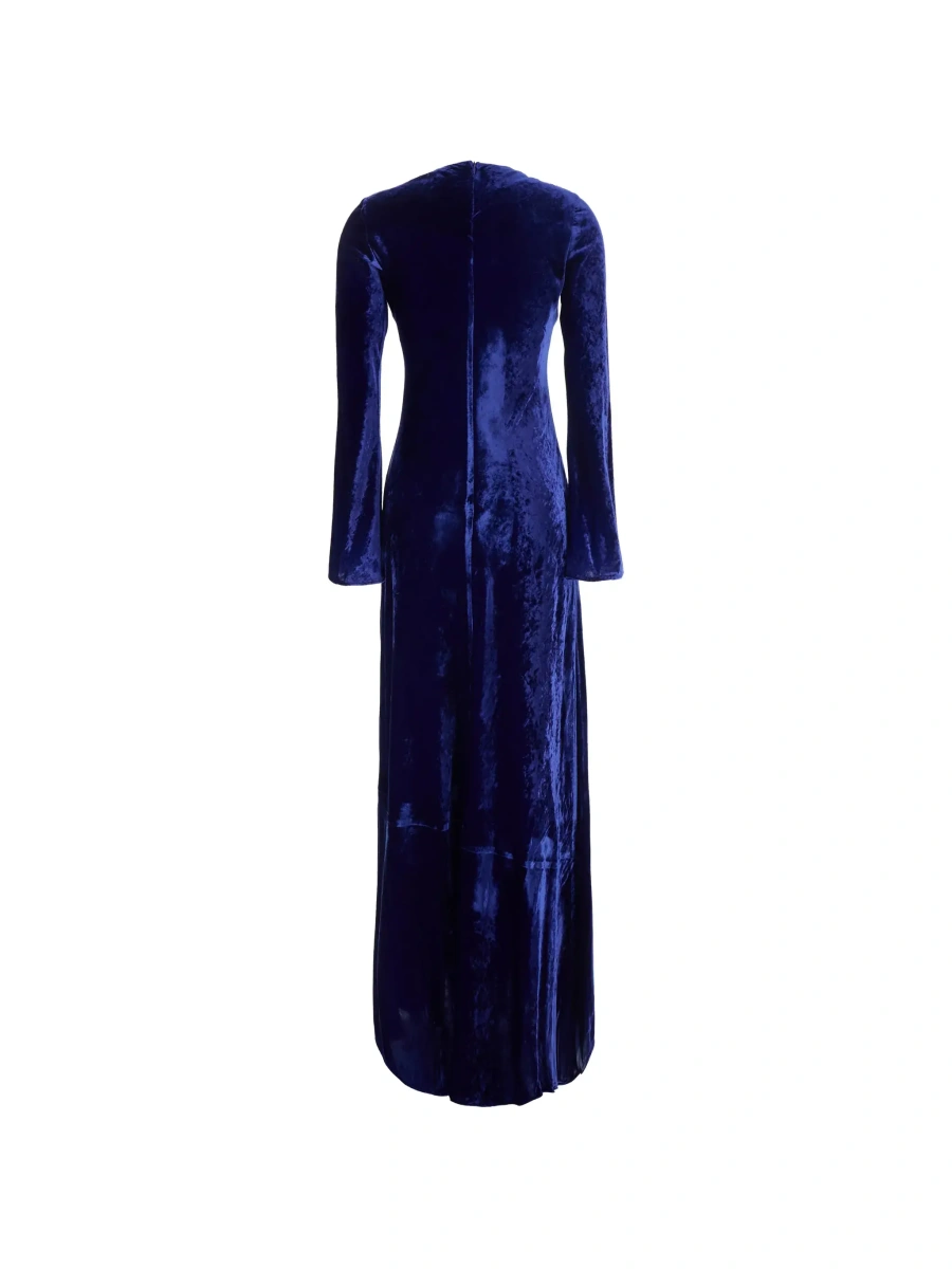 Rochie lunga Semicouture albastra din catifea - Img 4