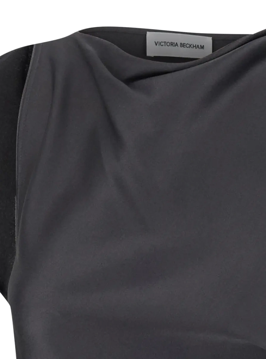 Rochie lunga Victoria Beckham gri din acetat si vascoza - Img 3