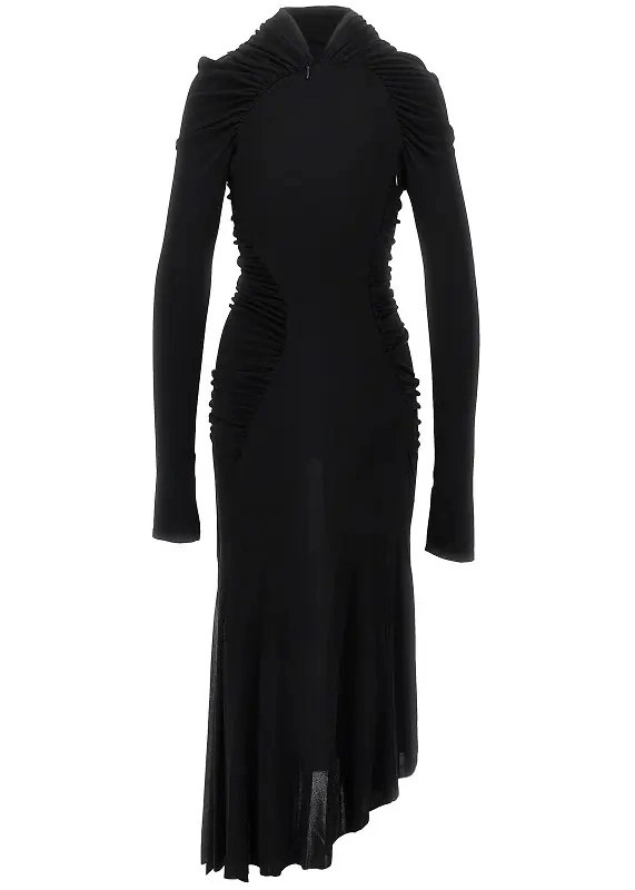 Rochie lunga Victoria Beckham neagra din jerse crep - Img 3