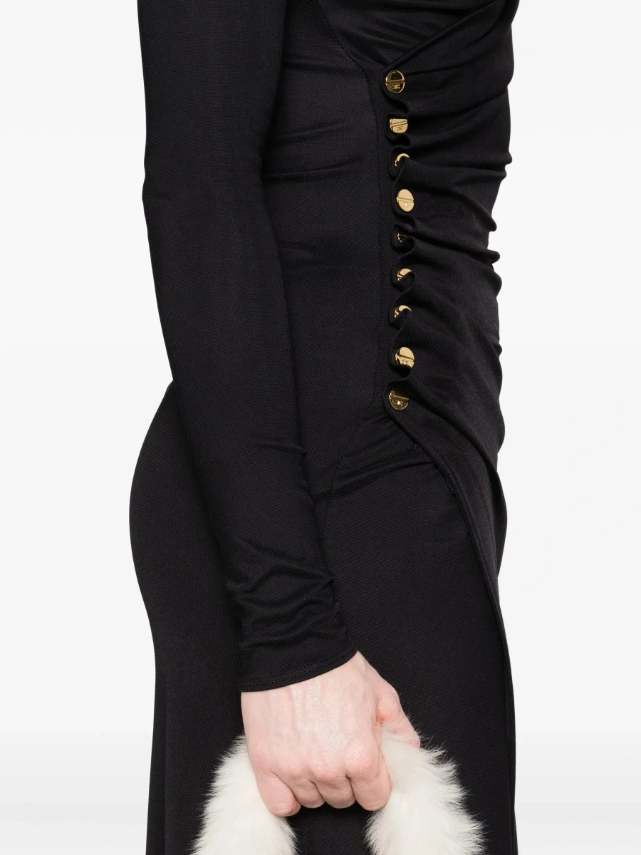 Rochii Black Draped Dress with Asymmetric Hem and V Neck in Viscose Stretch Woman - Img 6