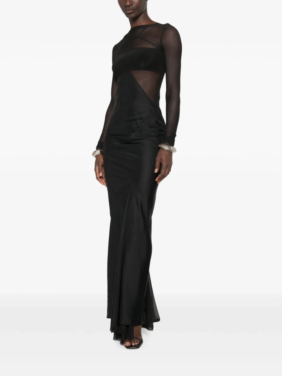 Rochii Black Long dress with Boat neckline and geometric seams in wool for women - Img 4