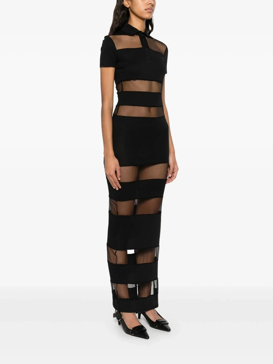 Rochii Black Long Dress with Logo Embroidery on the Front and All-Over Stripes in Cotton Blend Woman - Img 5