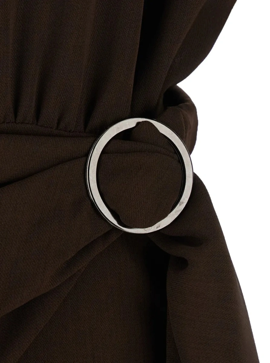 Rochii Brown High-Neck Dress with Front Buckle Belt in Fabric for Women - Img 3