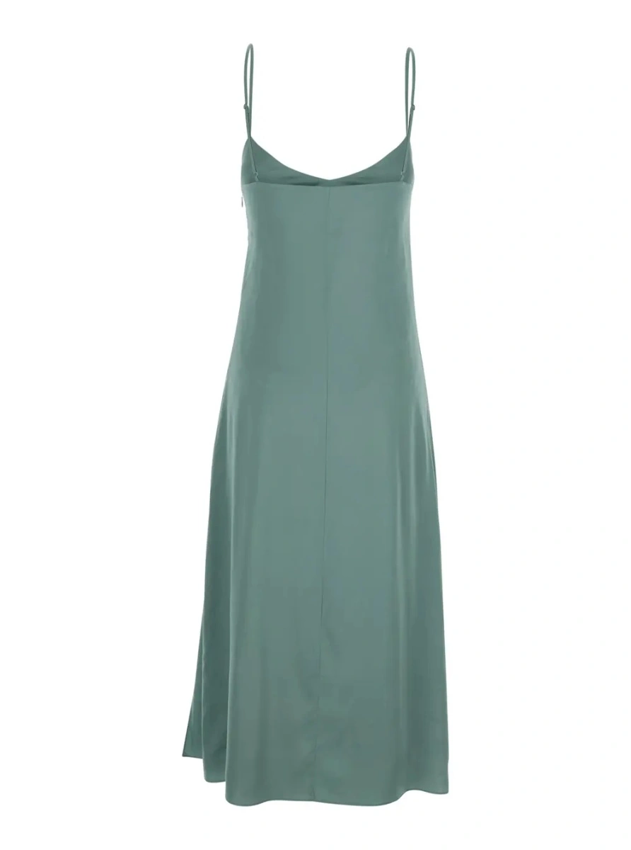 Rochii Green Dress 'DOCKETTA VIS SOFT SATIN' with V-neck and Long Silk Sleeves for Women - Img 2
