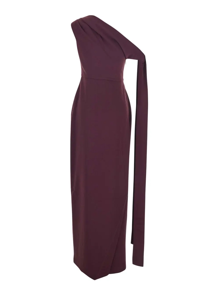 Rochii 'Irina' Bordeaux One-Shoulder Long Dress with Draped Neckline in Fabric Woman - Img 2
