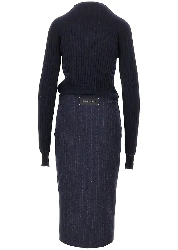 Rochii Knitted midi skirt with pinstriped skirt - Img 3