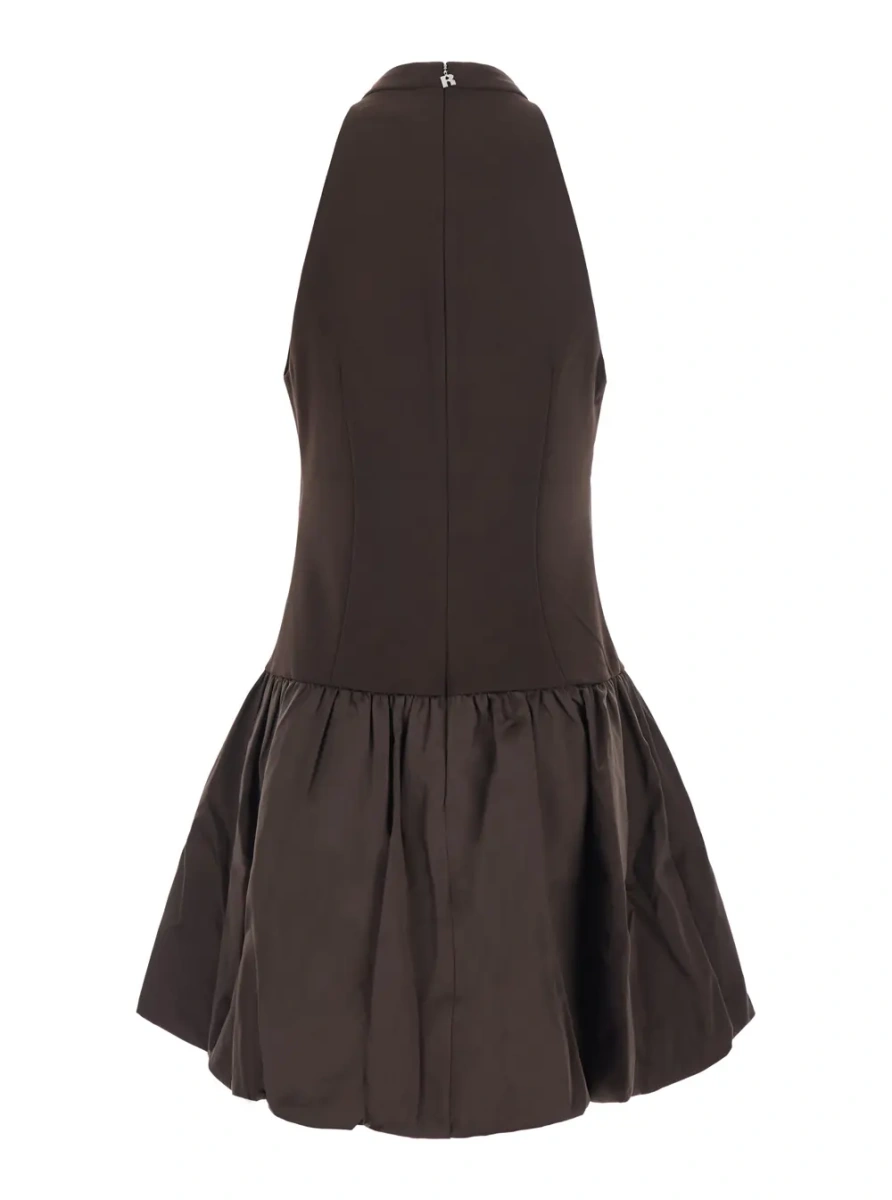 Rochii MINI PEPLUM DRESS with short sleeves and Tech Fabric Brown women - Img 2