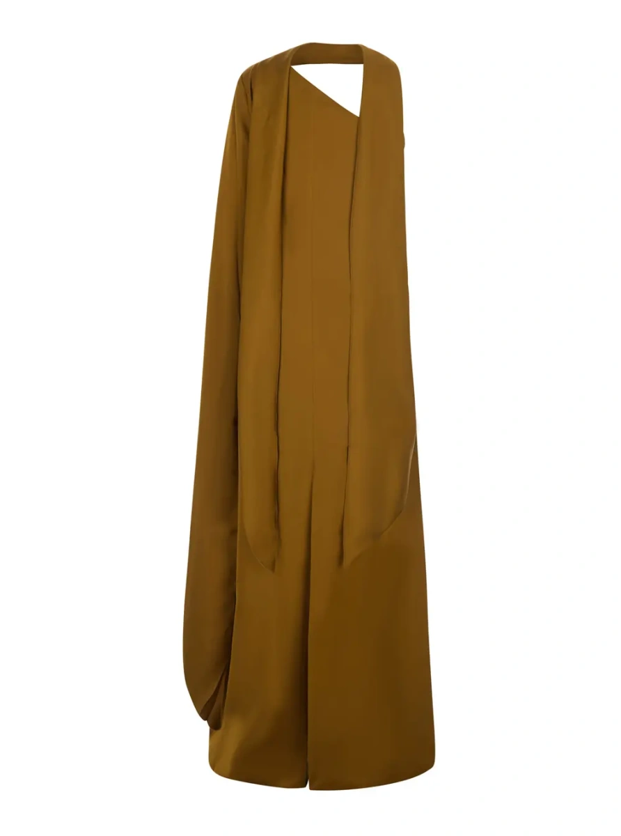 Rochii 'Newman' Brown Long dress with front cut-out and back draping in fabric for women - Img 2