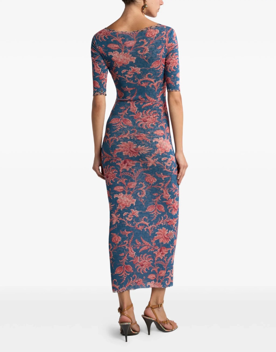 Rochii Stretch tulle midi Dress with floral motif - Img 3