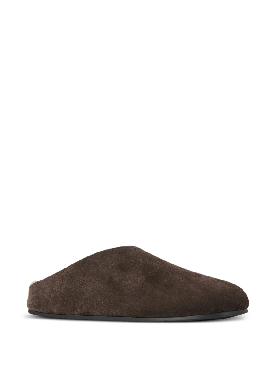 Saboti THE ROW maro din piele intoarsa si shearling - Img 5