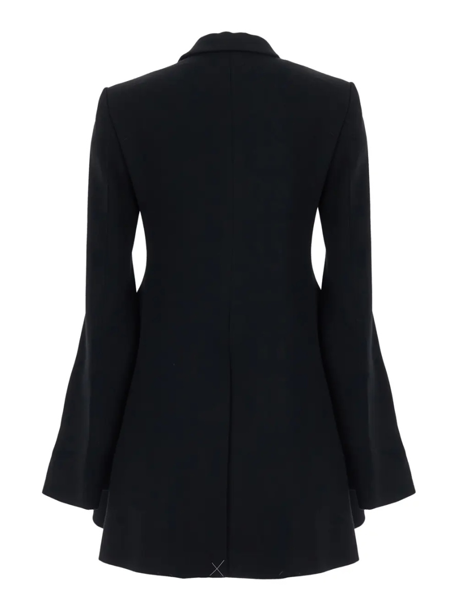Sacou black Jacket with Notched revers and flared sleeves and hem in virgin wool for women - Img 2