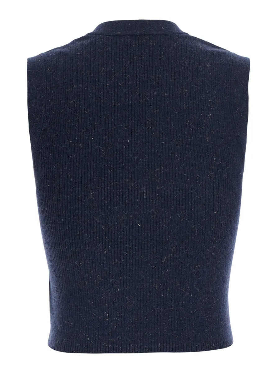 Sacou Blue Vest with V-Neck and Two Flap Pockets on the Front in Cashmere Blend for Women - Img 2