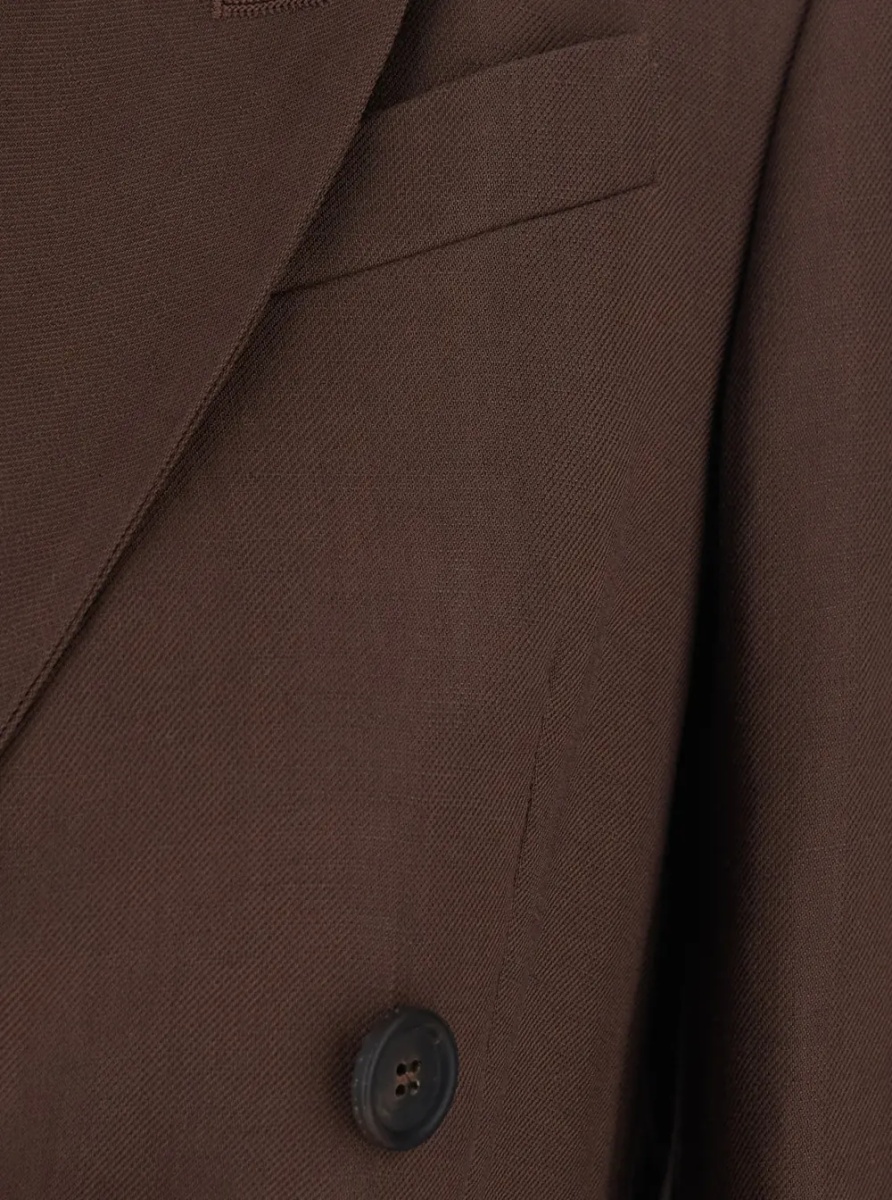 Sacou Brown Double-breasted Jacket with Peak Revers in Viscose Blend for Women - Img 3
