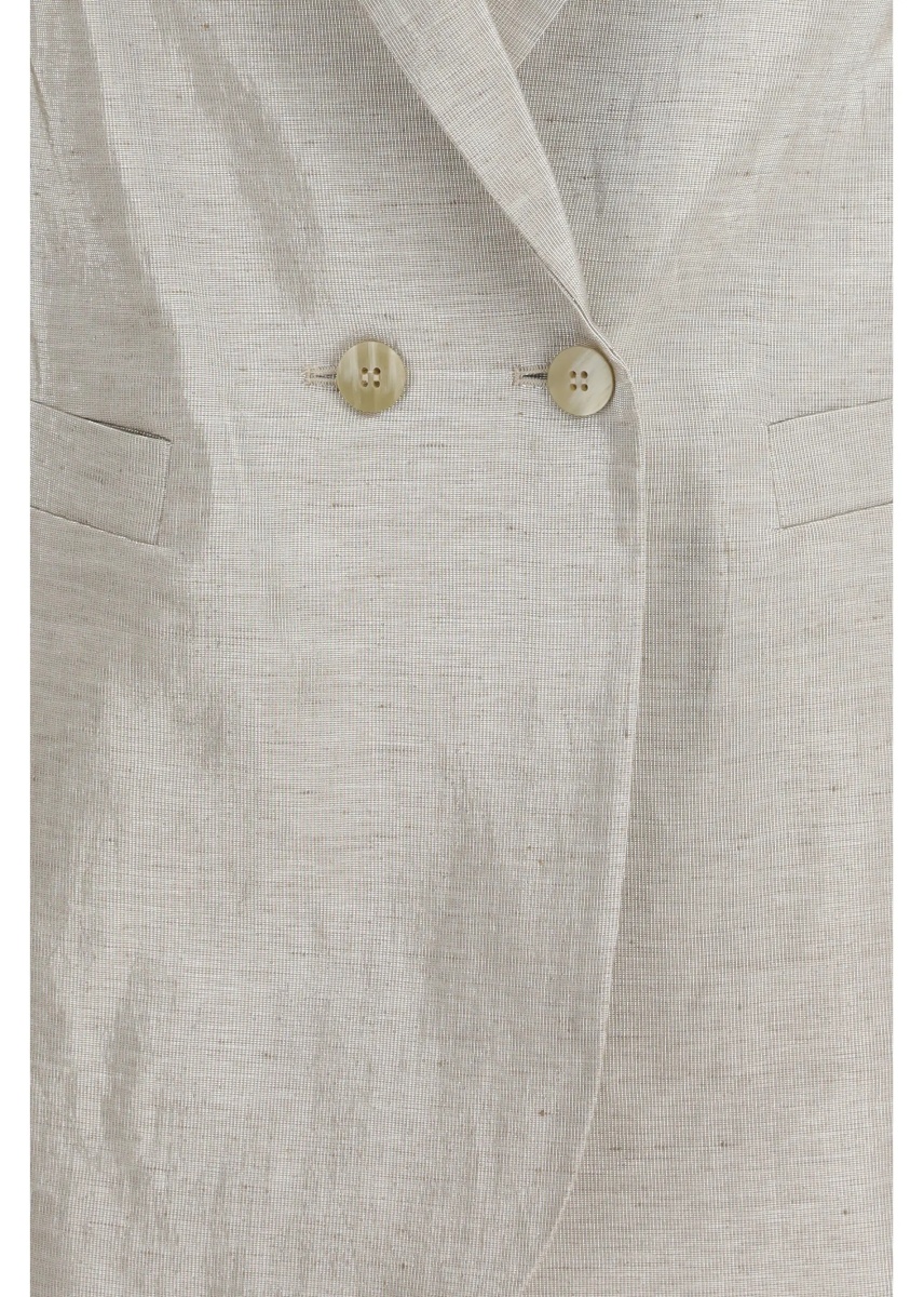 Sacou Double-Breasted Jacket in linen and lurex with jewel buttons - Img 3