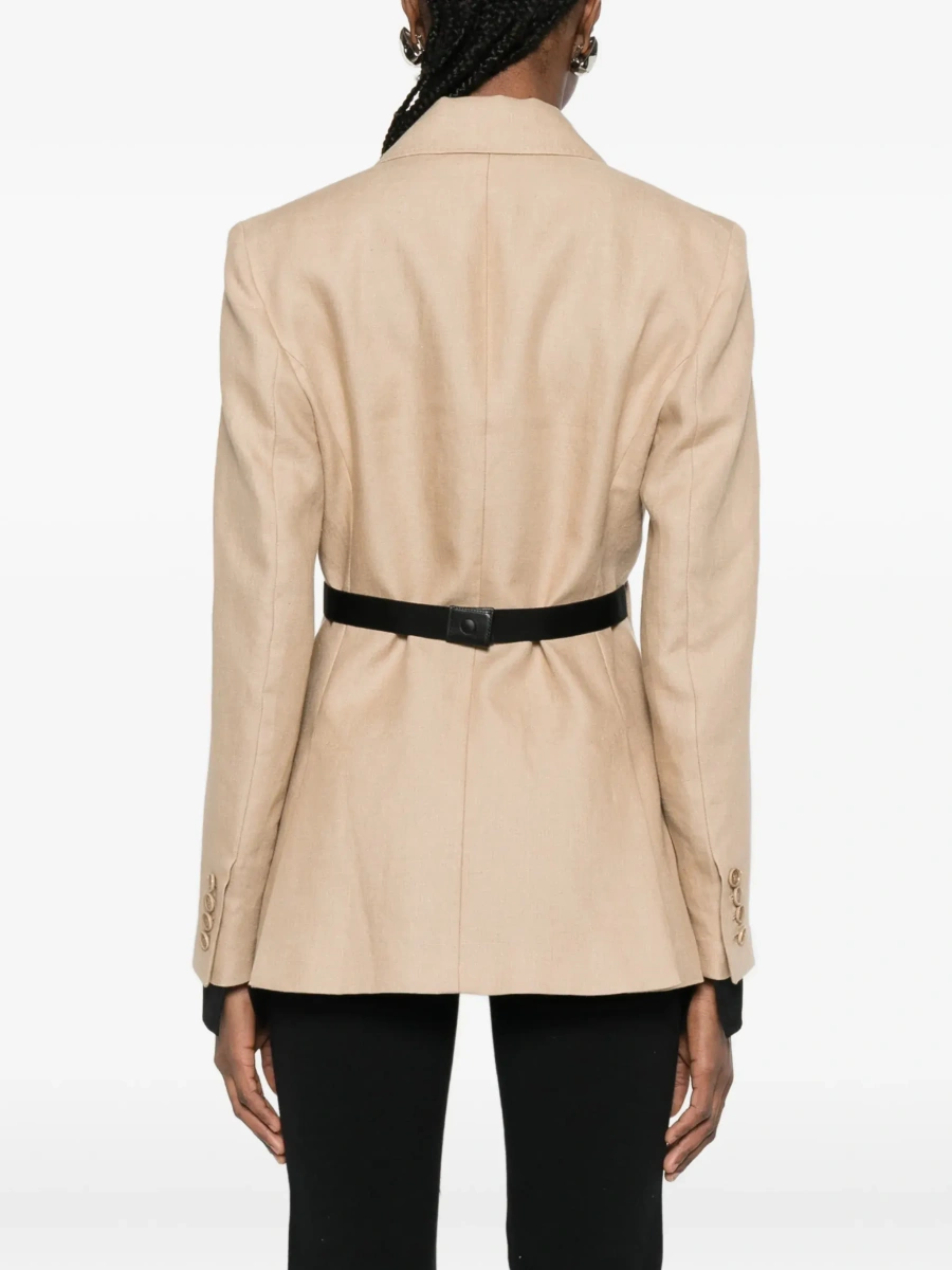 Sacou 'Fionda' Beige Linen Jacket with Notched Revers and Adjustable Waist Belt Woman - Img 6